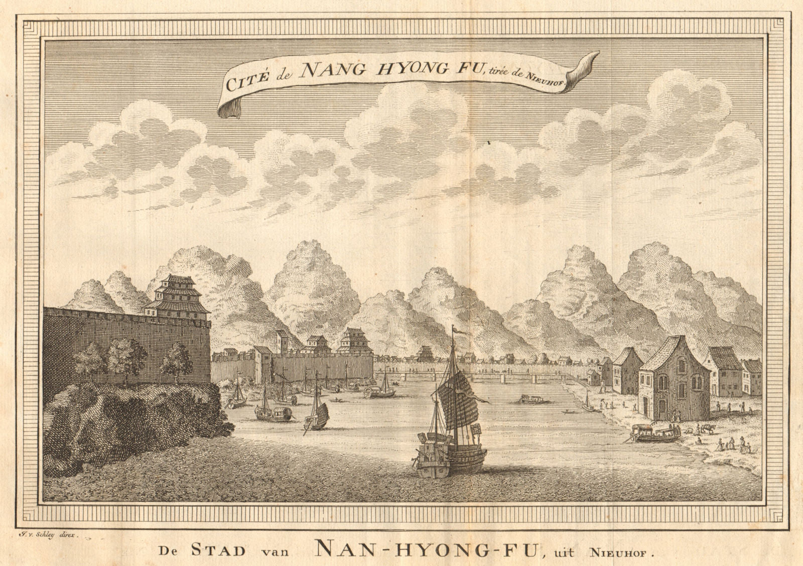 'Cité de Nang Hyong Fu'. City of Nanxiong, China, from Nieuhof. SCHLEY 1749